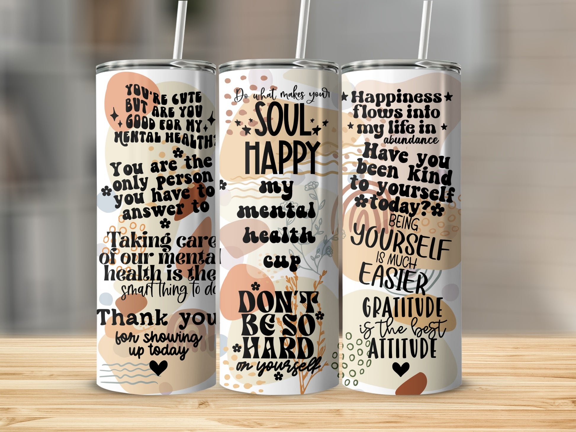 Motivational Mental Health Quotes Tumbler Set