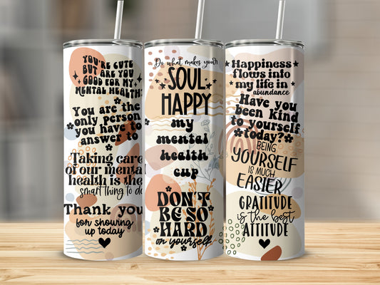 Motivational Mental Health Quotes Tumbler Set