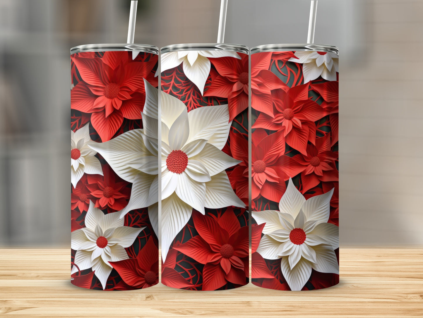 Festive Red and White Poinsettia Design Product