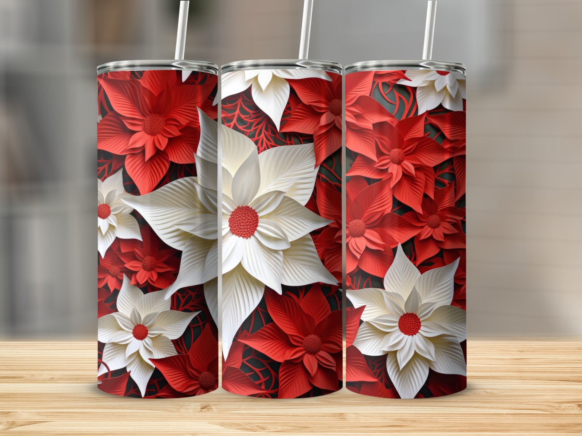 Festive Red and White Poinsettia Design Product