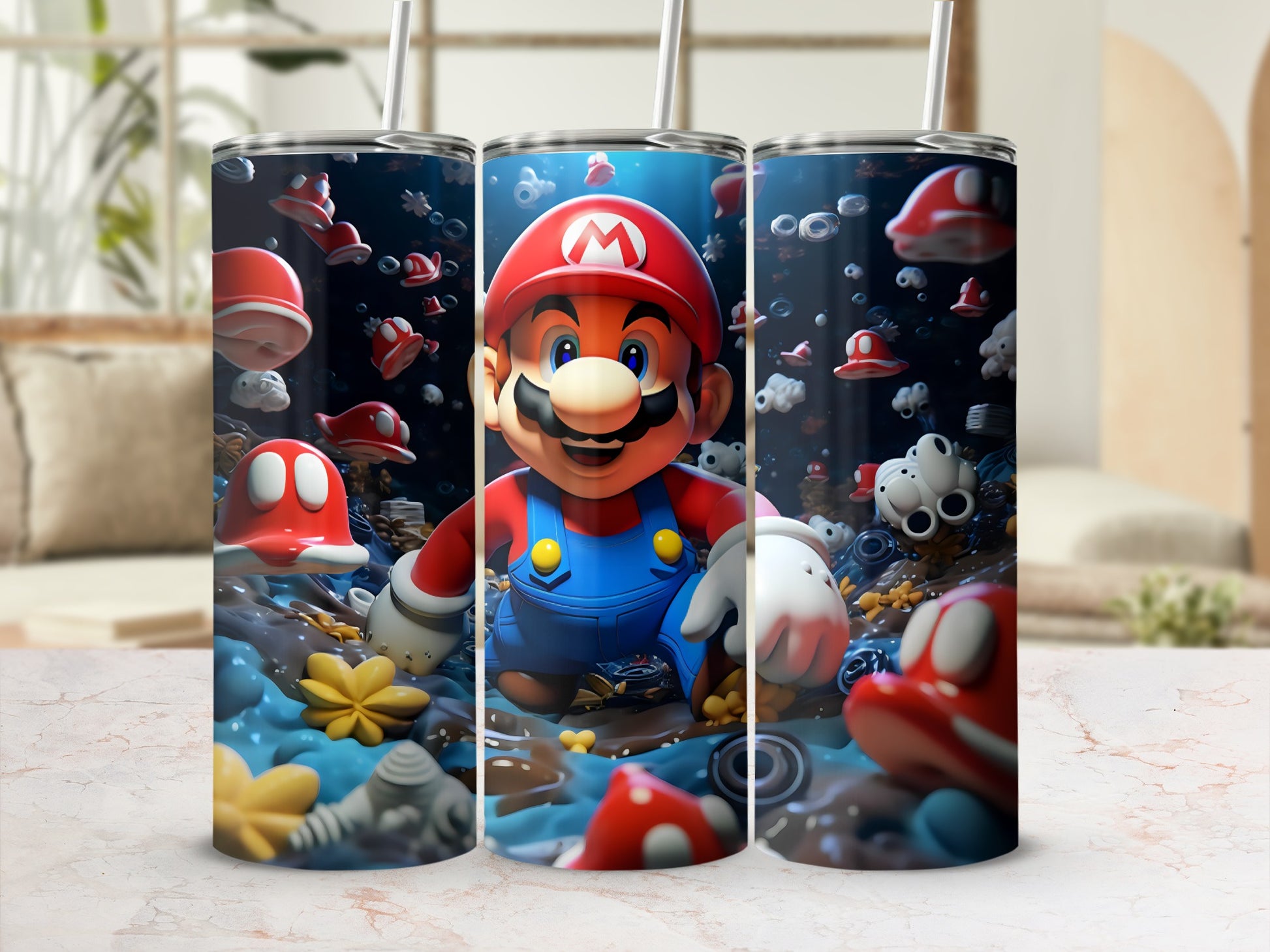 Vibrant Mario Game Character Print Tumbler Multi-Pack