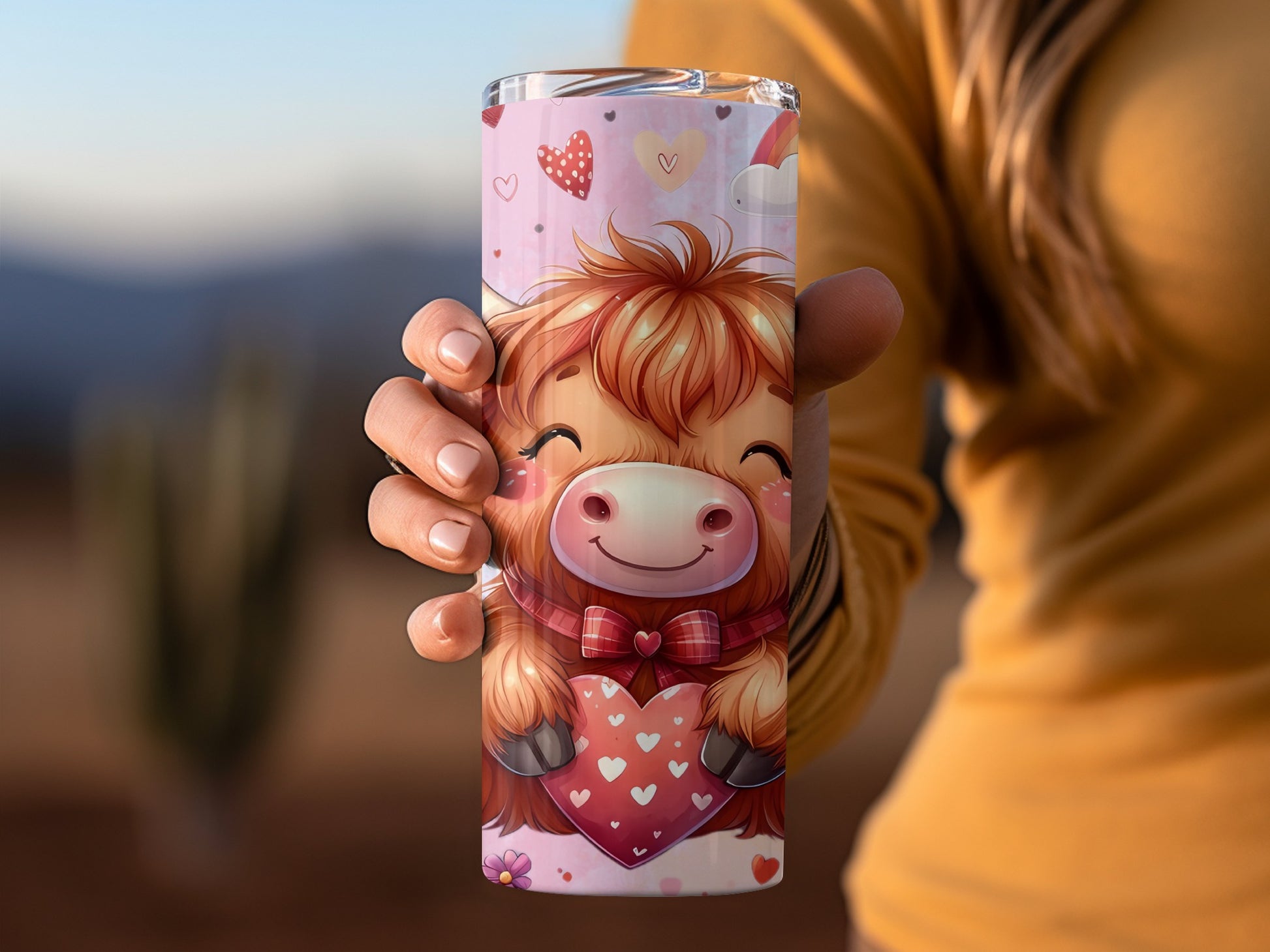 Cute Cow Holding Heart Valentines Day Tumbler Cup