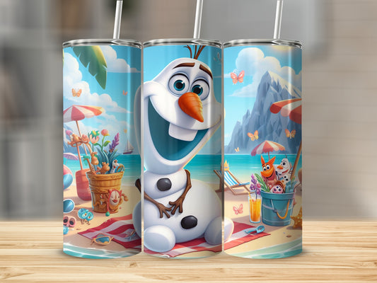 Beach Scene Design with Happy Snowman Tumbler Cup