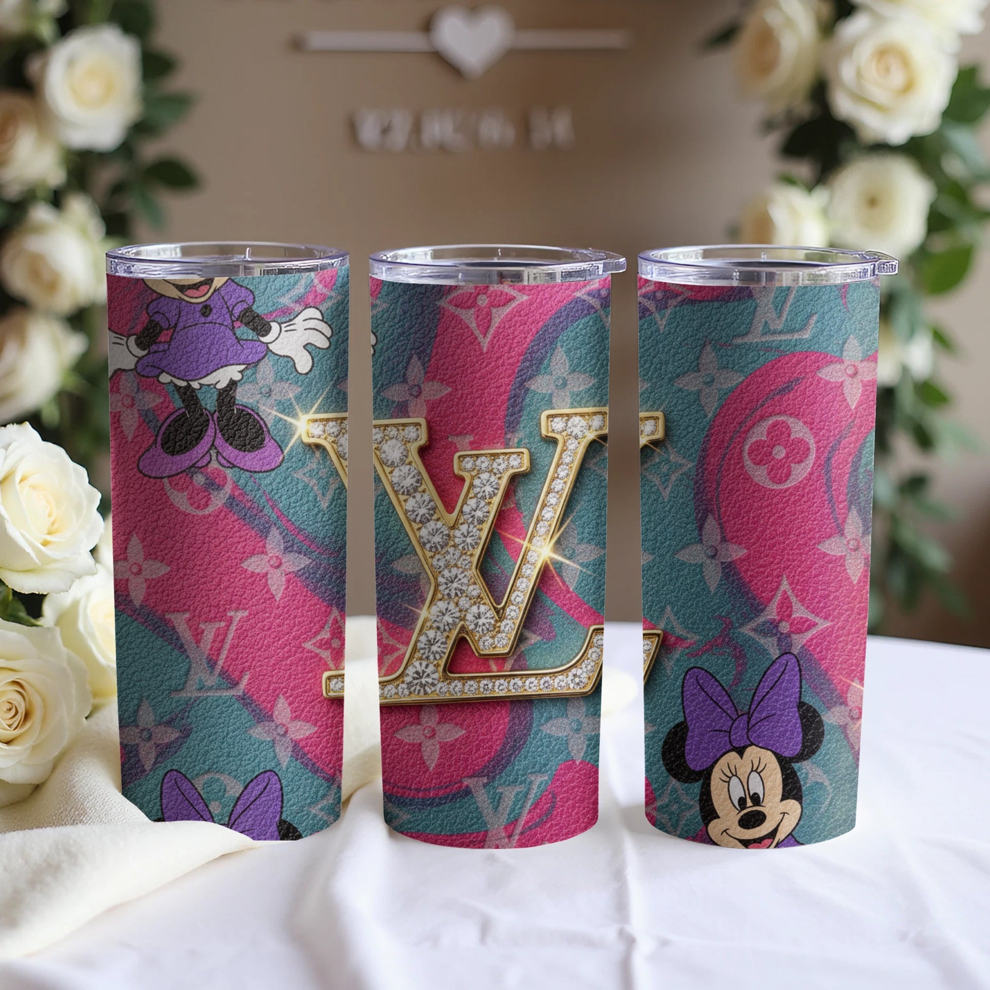 Vibrant Disney and LV Inspired Tumbler Cups Collection