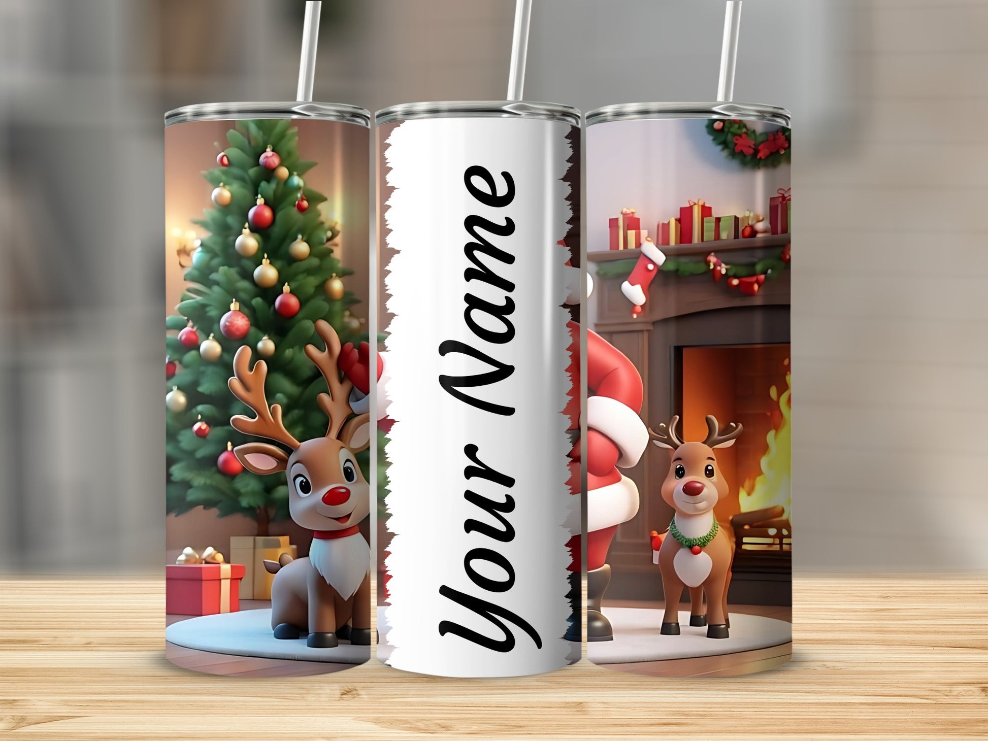 Personalized Christmas Santa Reindeer Tumbler