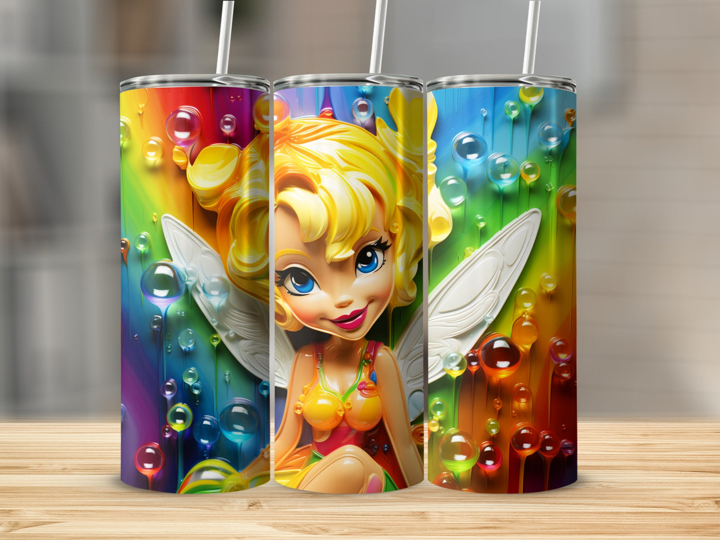Colorful Fairy Character with Rainbow Bubbles Tumbler