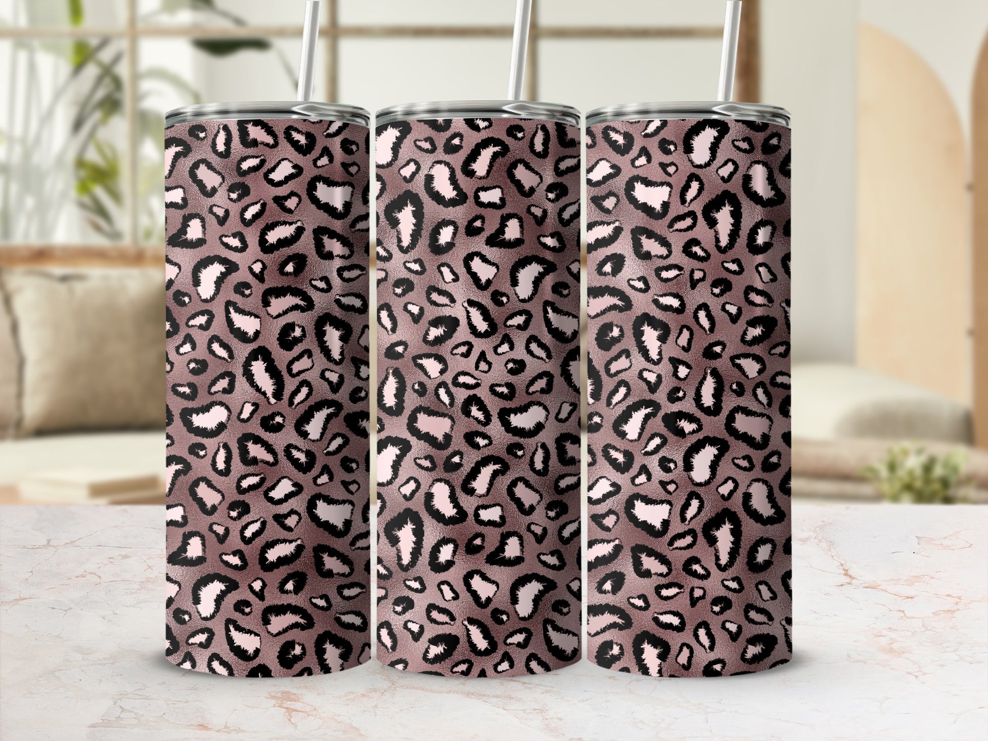 Stylish Pink and Black Leopard Print Tumbler Cup