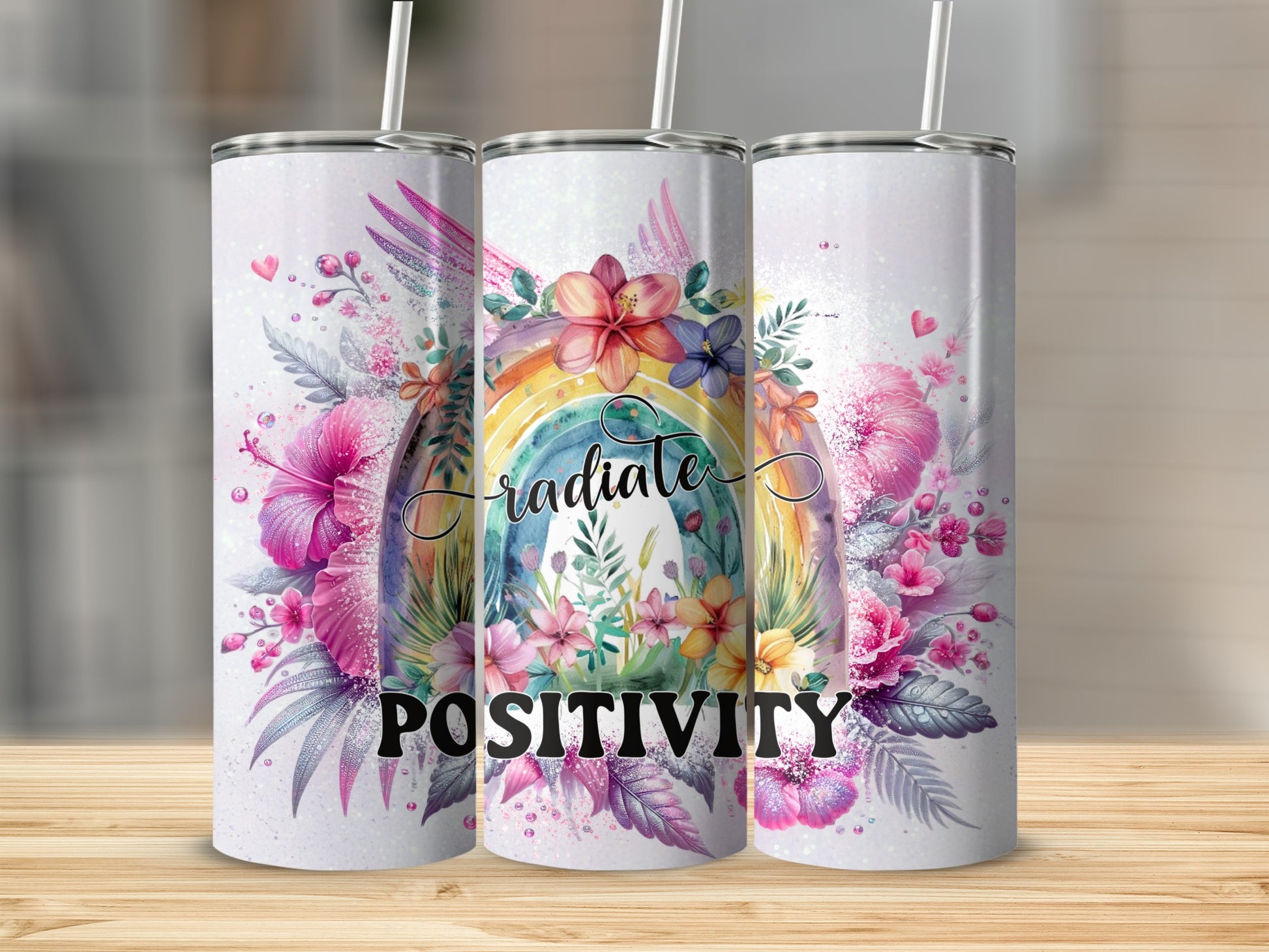 Radiate Positivity Colorful Floral Rainbow Tumbler