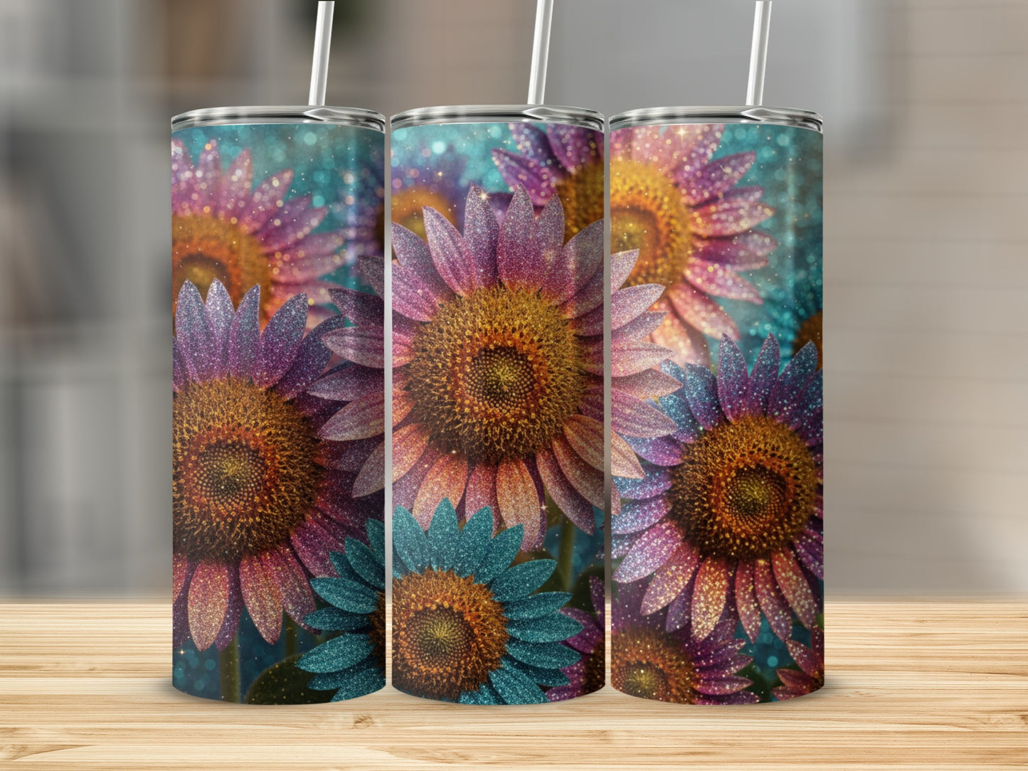 Sparkling Colorful Sunflower Design Drinkware