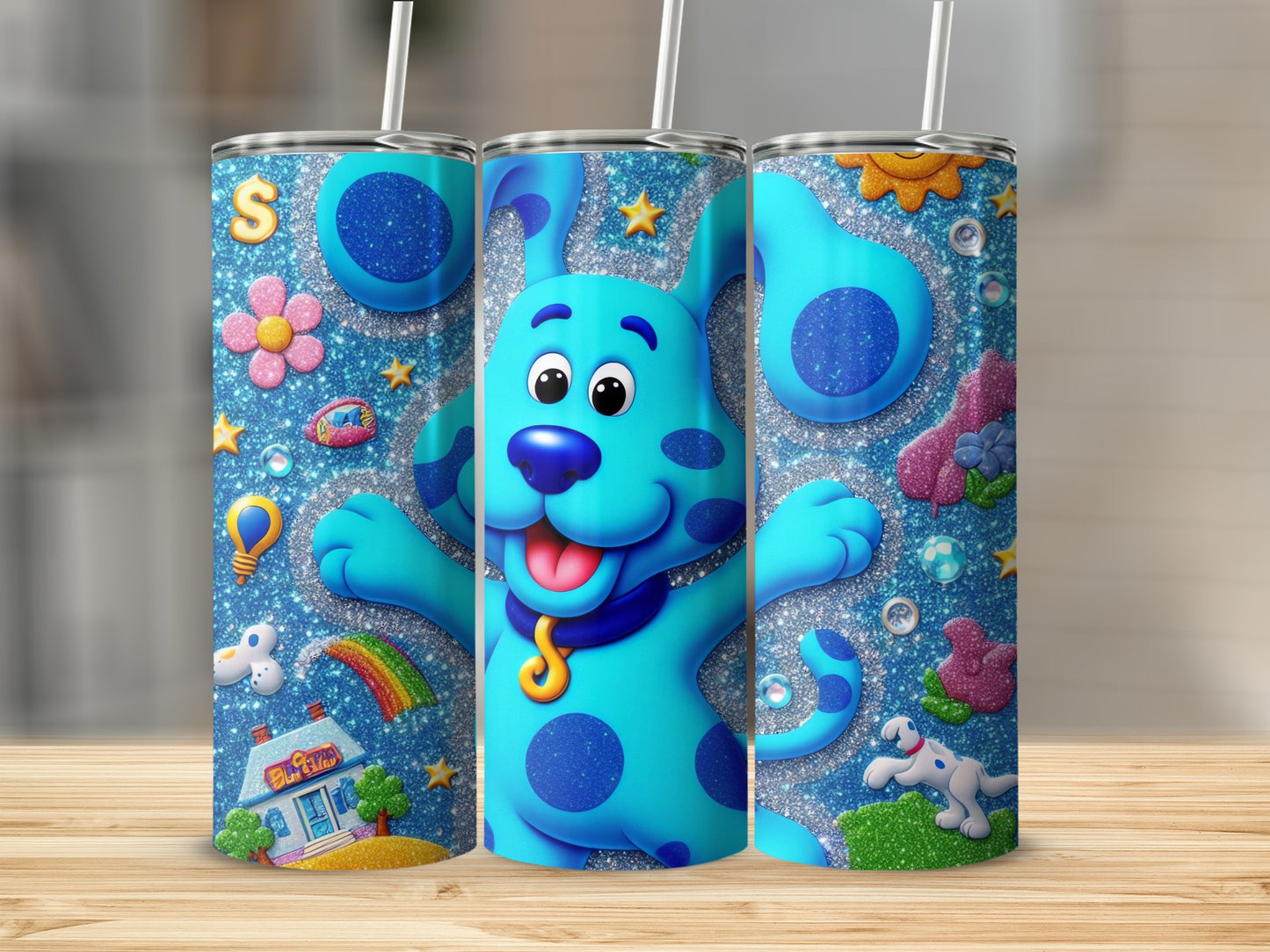 Fun Blue Cartoon Character Themed Sparkling Tumbler