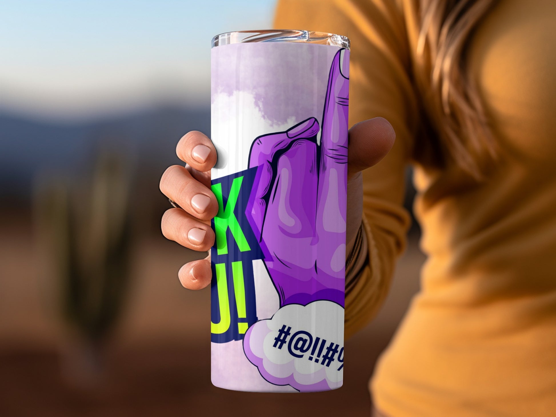 Bold Purple Middle Finger Insult Design Tumbler