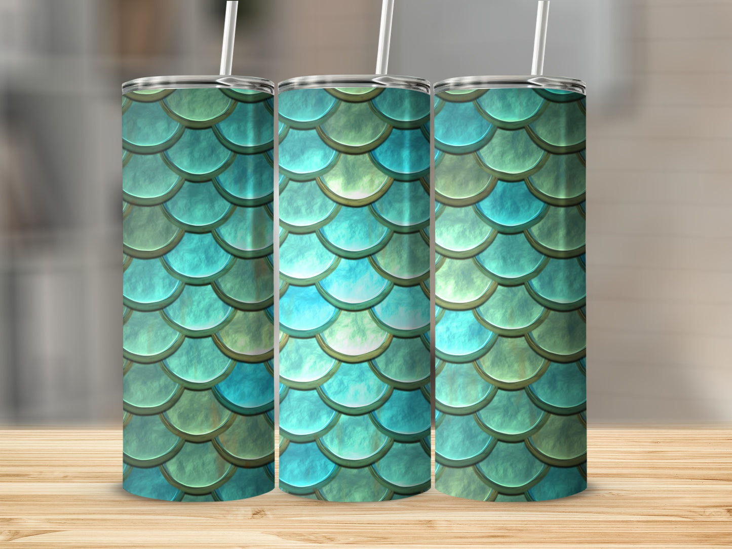 Scales Pattern in Teal and Gold Fish Style Tumblers