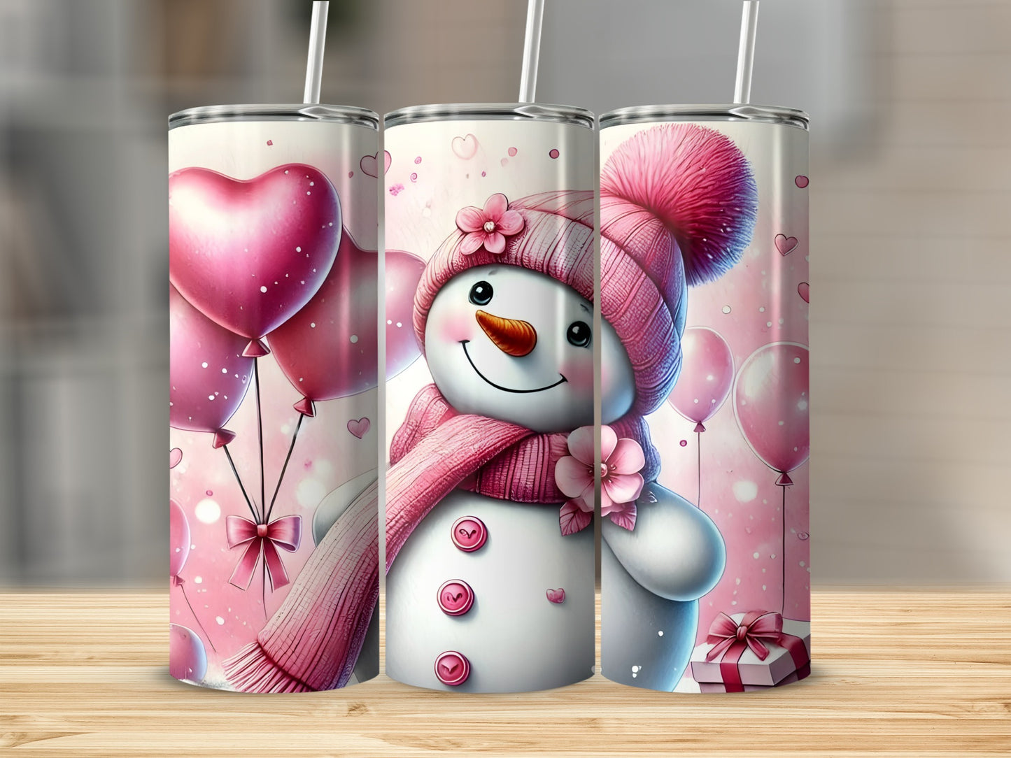 Cute Snowman with Pink Balloons Tumbler product