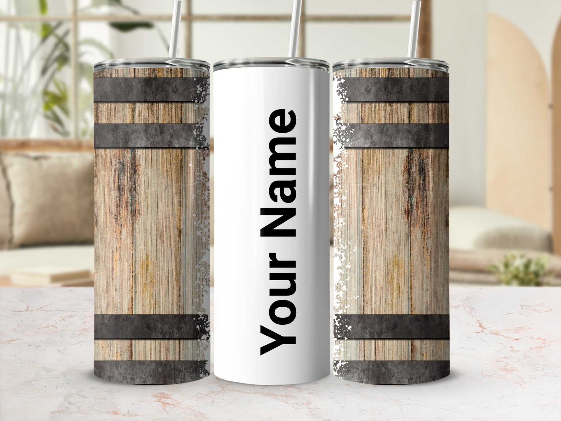 Customized Rustic Wooden Barrel Design Tumbler Cup 20oz