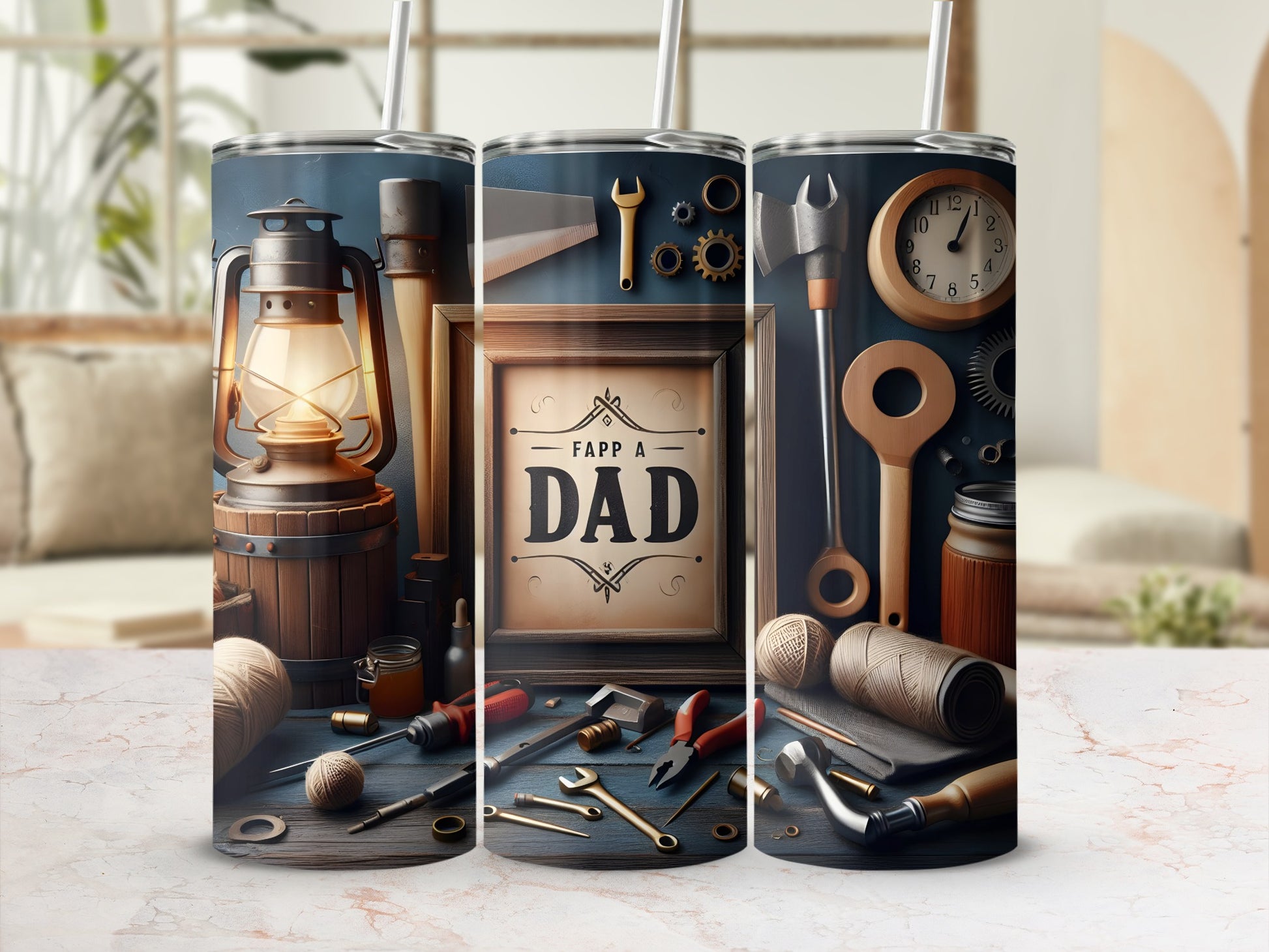 Vintage Dad Tools and Lantern Design Tumbler