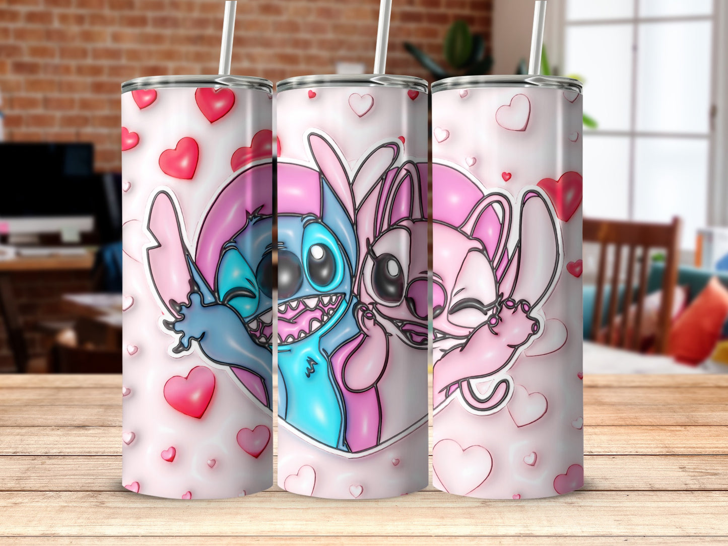 Cute Characters Pink Love Hearts Tumbler