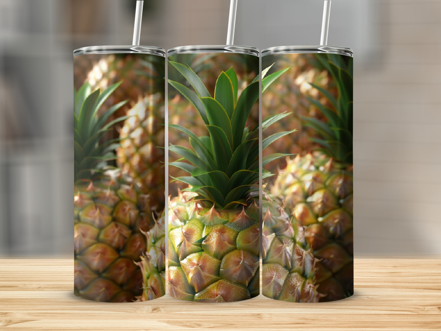 Three tumblers with a pineapple pattern.