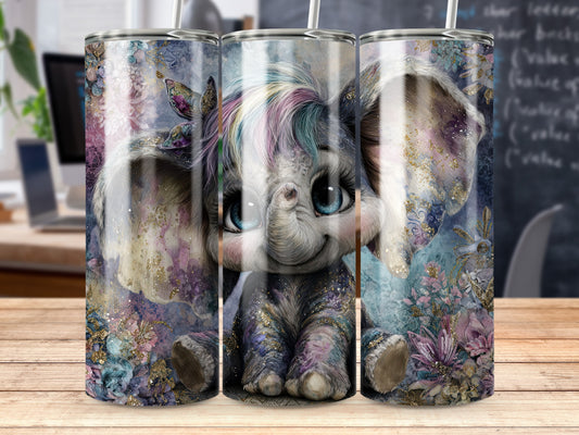 Adorable Baby Elephant Floral Tumbler Design Cup