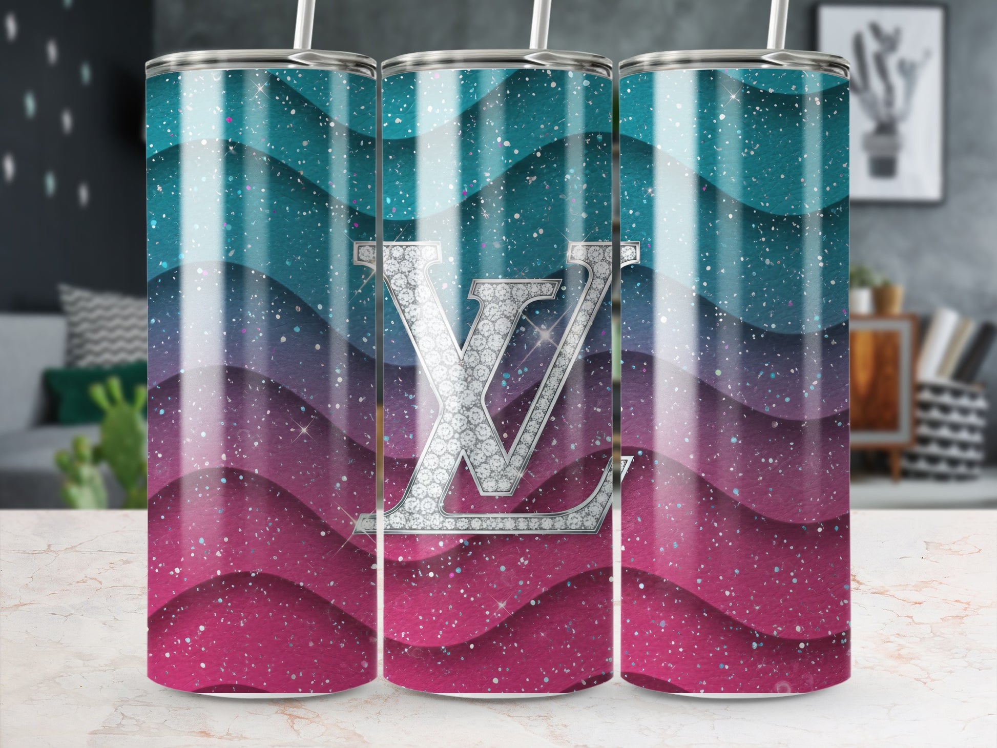Glitter Gradient Tumbler with Letter Design