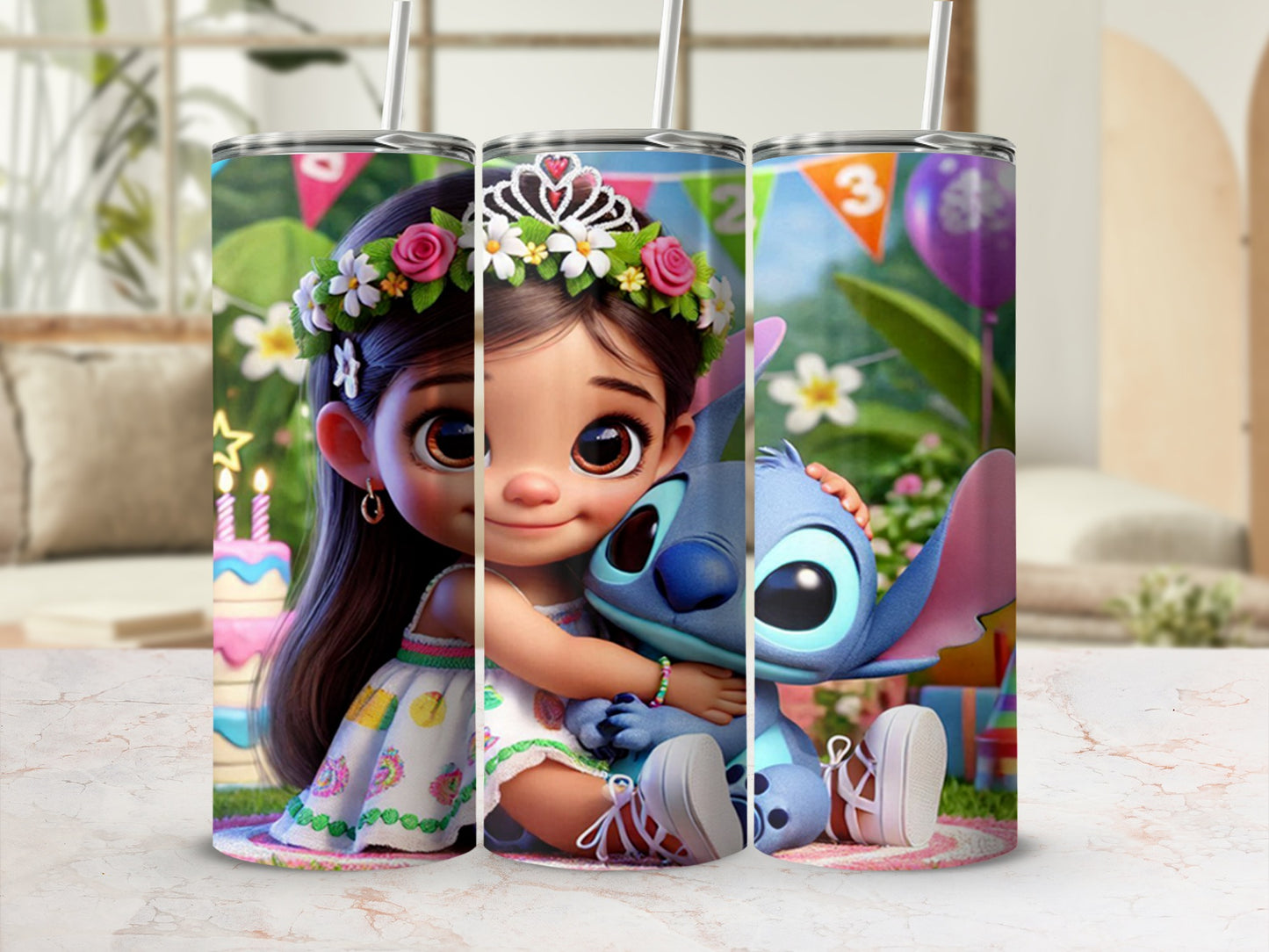 Cute Cartoon Girl and Blue Alien Themed Tumbler Design