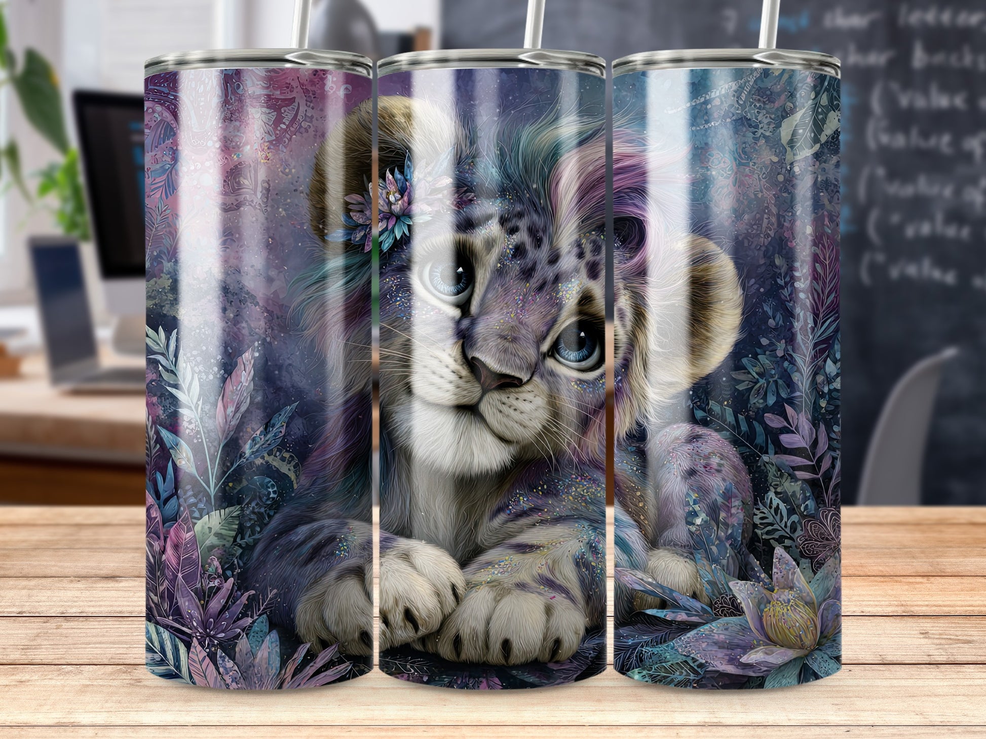 Adorable Baby Leopard Design Tumbler With Fantasy Vibes