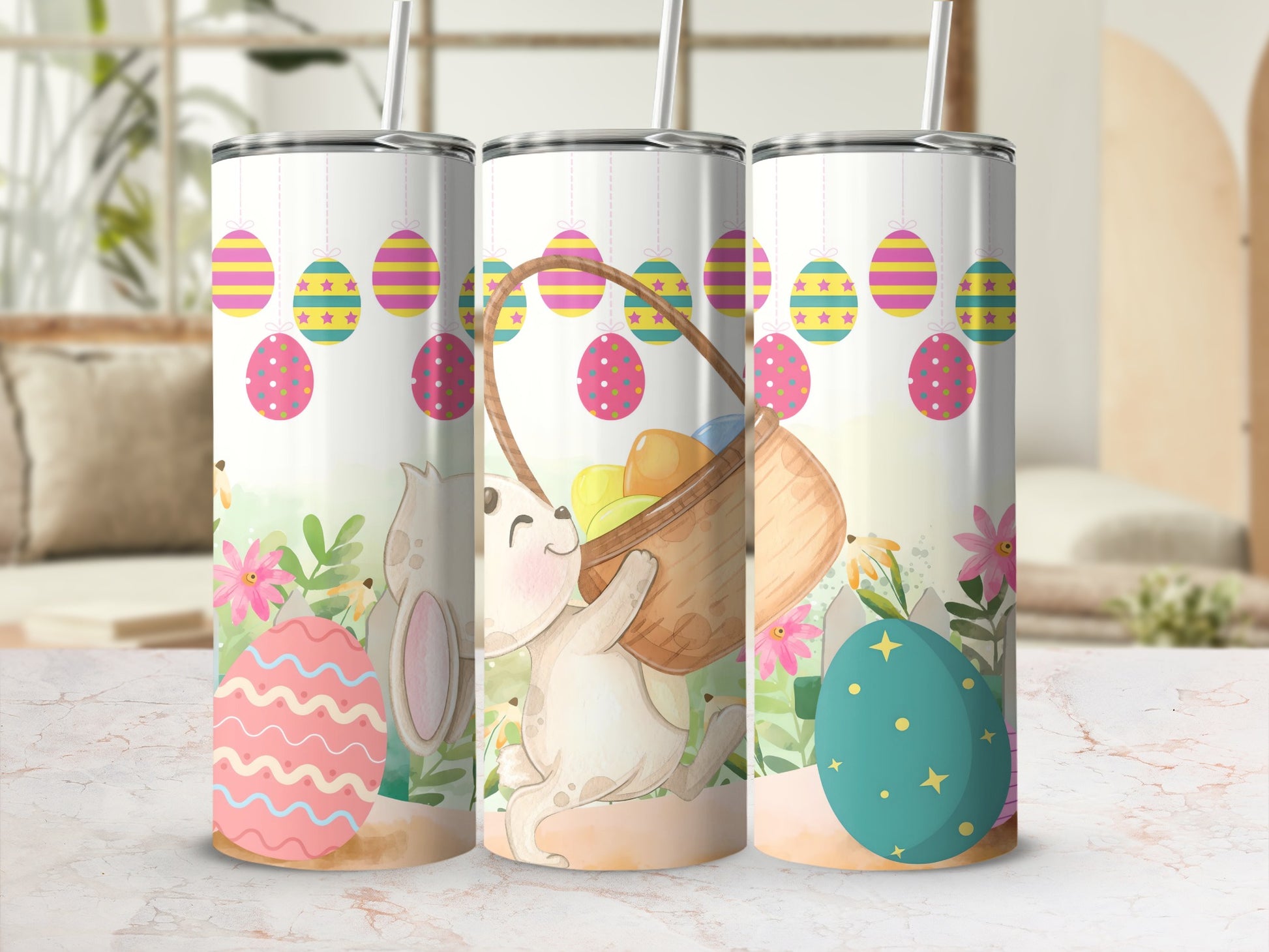 Cute Bunny and Easter Eggs Design Tumbler Cup