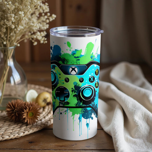 Vibrant gaming controller themed drinkware product