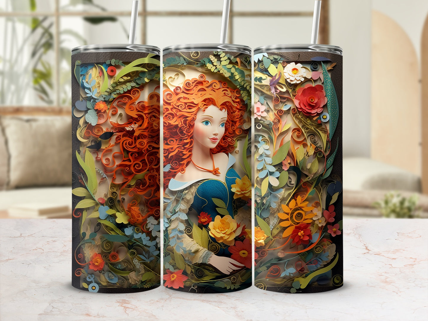 Elegant Floral Art Tumbler with Beautiful Lady Design