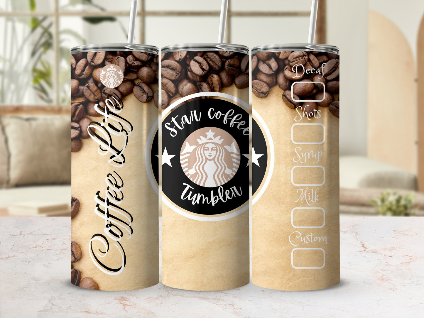 Star Coffee Life Decaf Shots Syrup Milk Custom Tumbler