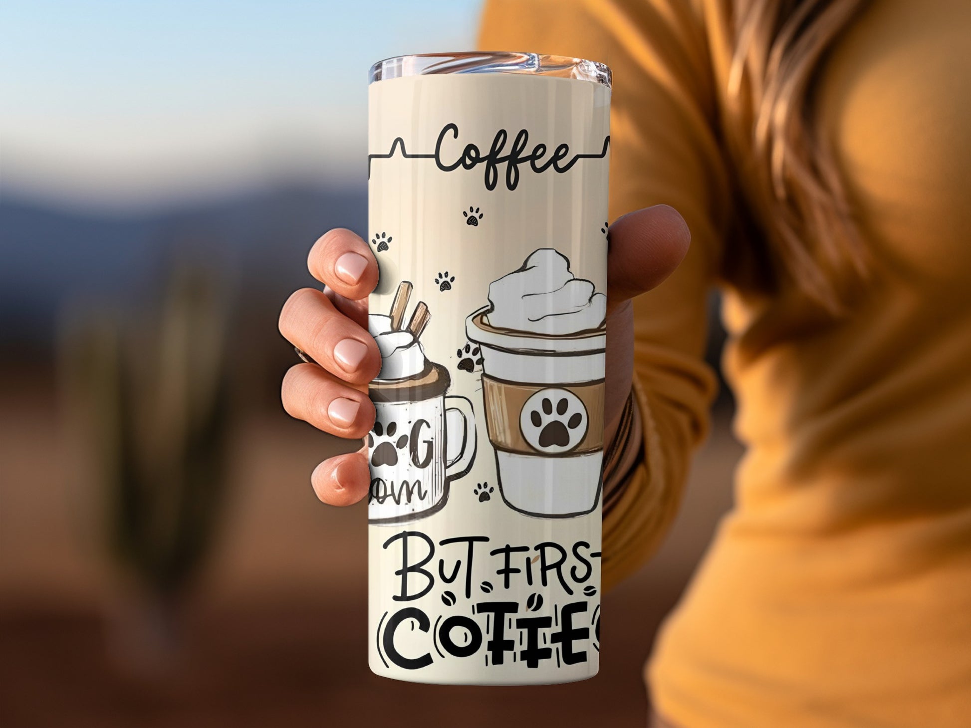 Coffee But First Coffee Dog Paw Print Travel Mug