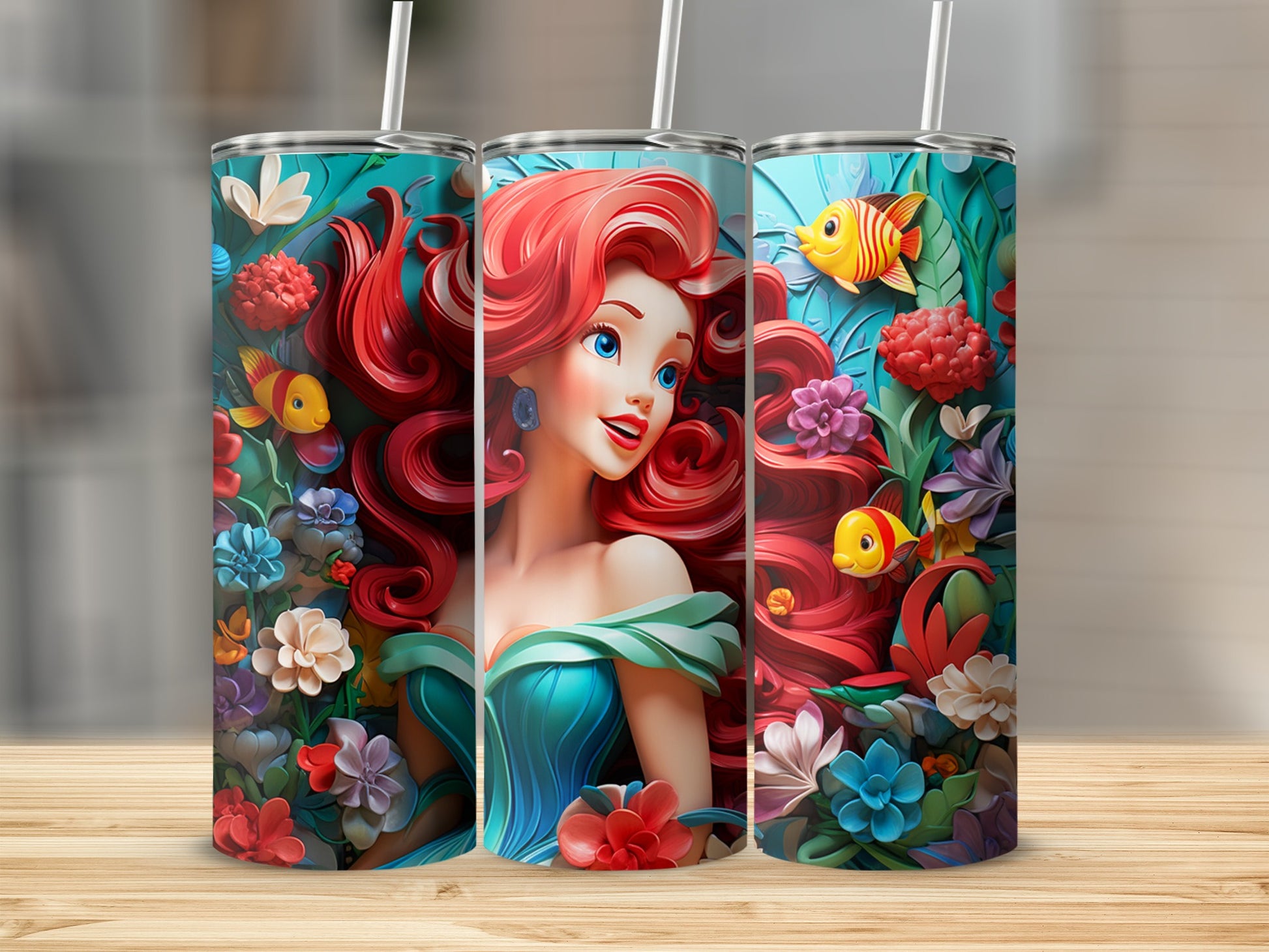 Vibrant Floral and Mermaid Design Tumbler Product