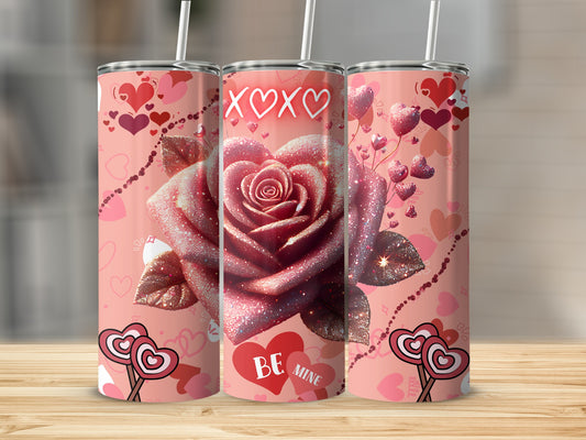 Be Mine XOXO Hearts and Rose Tumbler Design