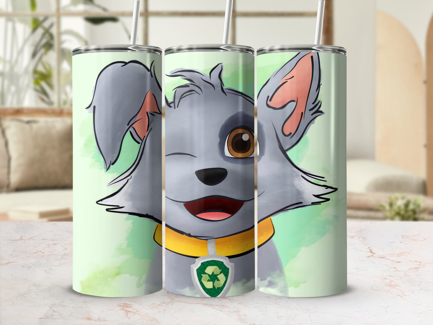 Cartoon Dog with Green Background Tumbler Product