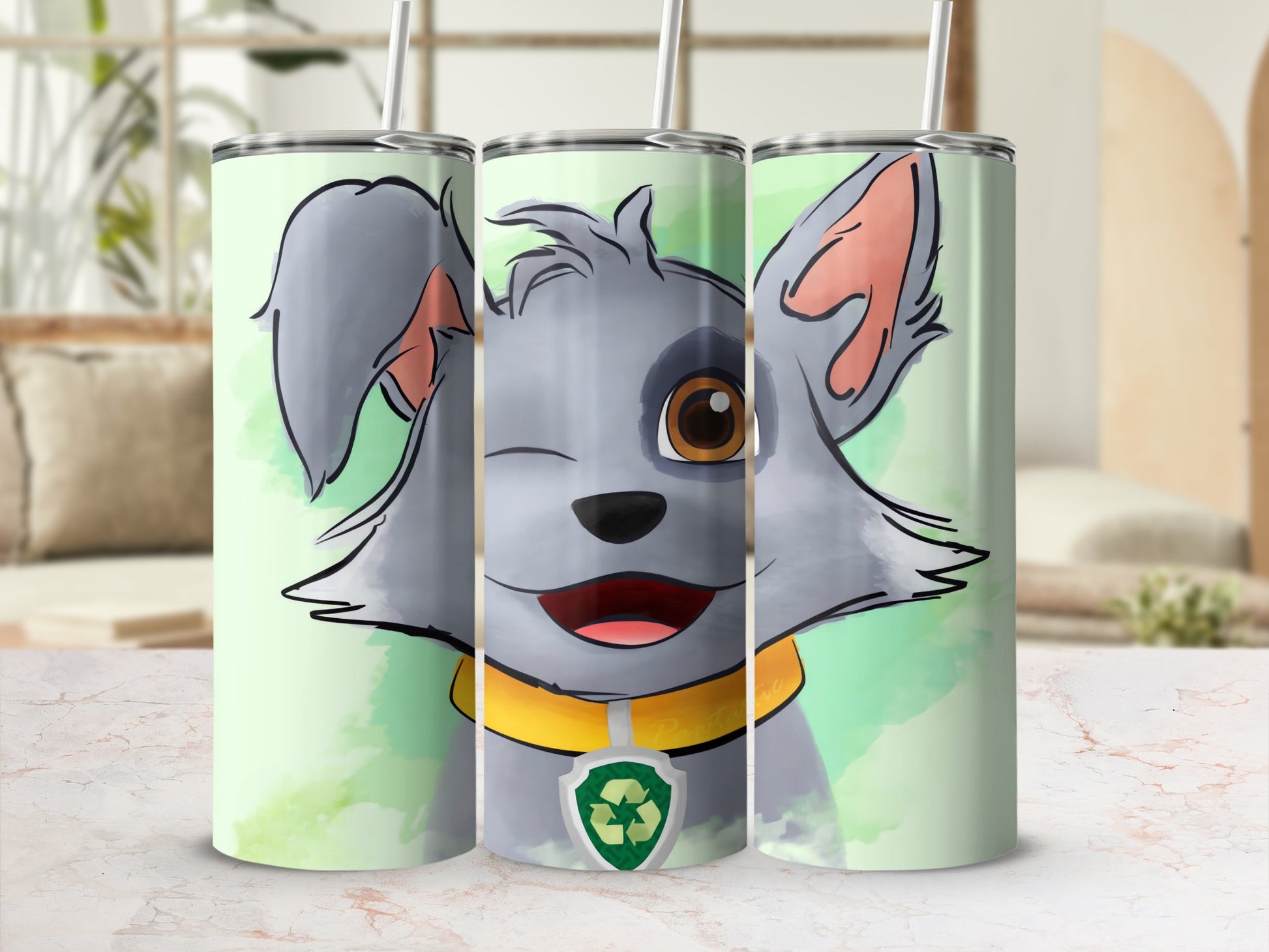 Cartoon Dog with Green Background Tumbler Product