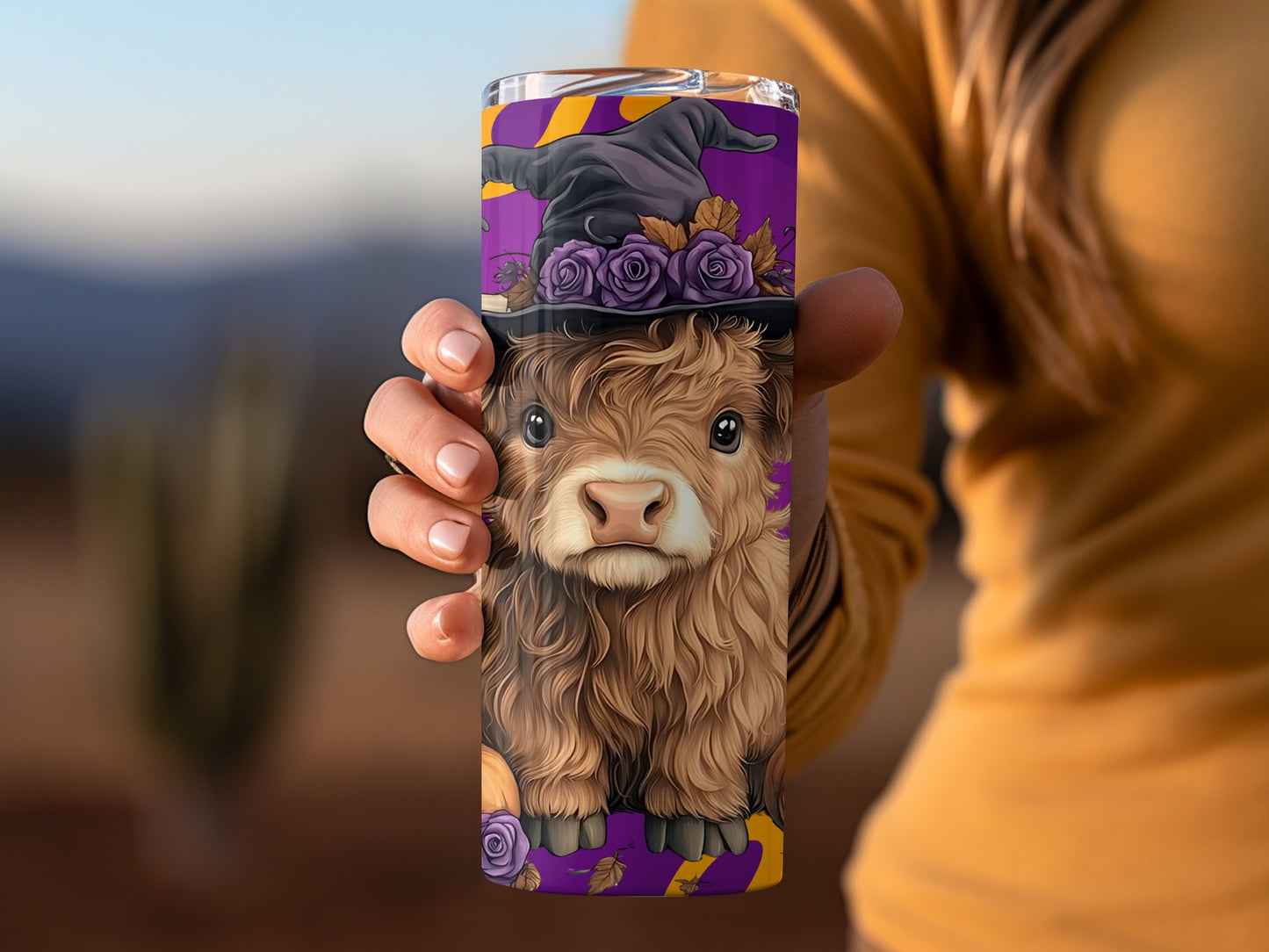 Cute Highland Cow with Witch Hat Halloween Tumbler