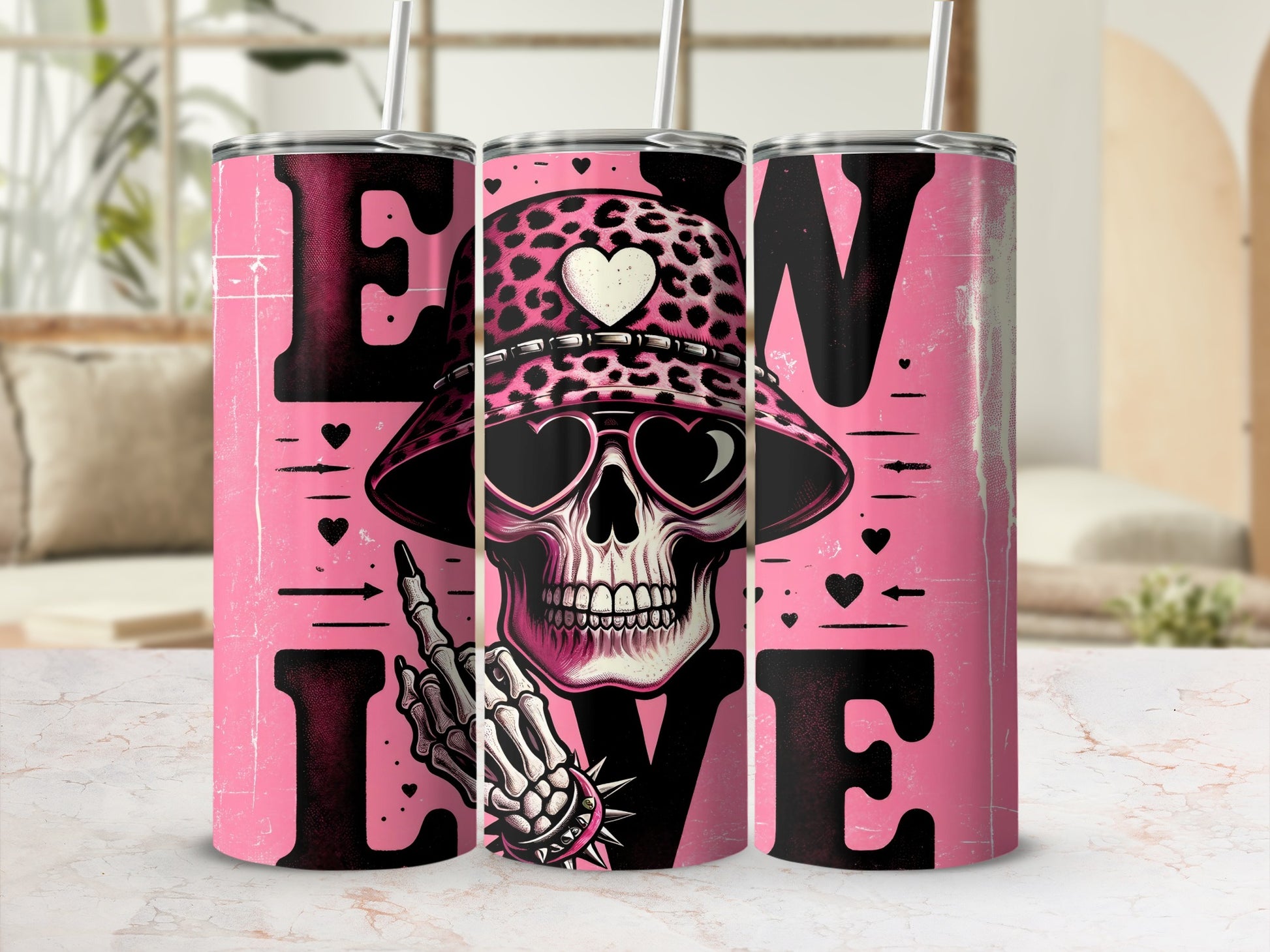 Pink Leopard Skull Shades LOVE Tumbler product type