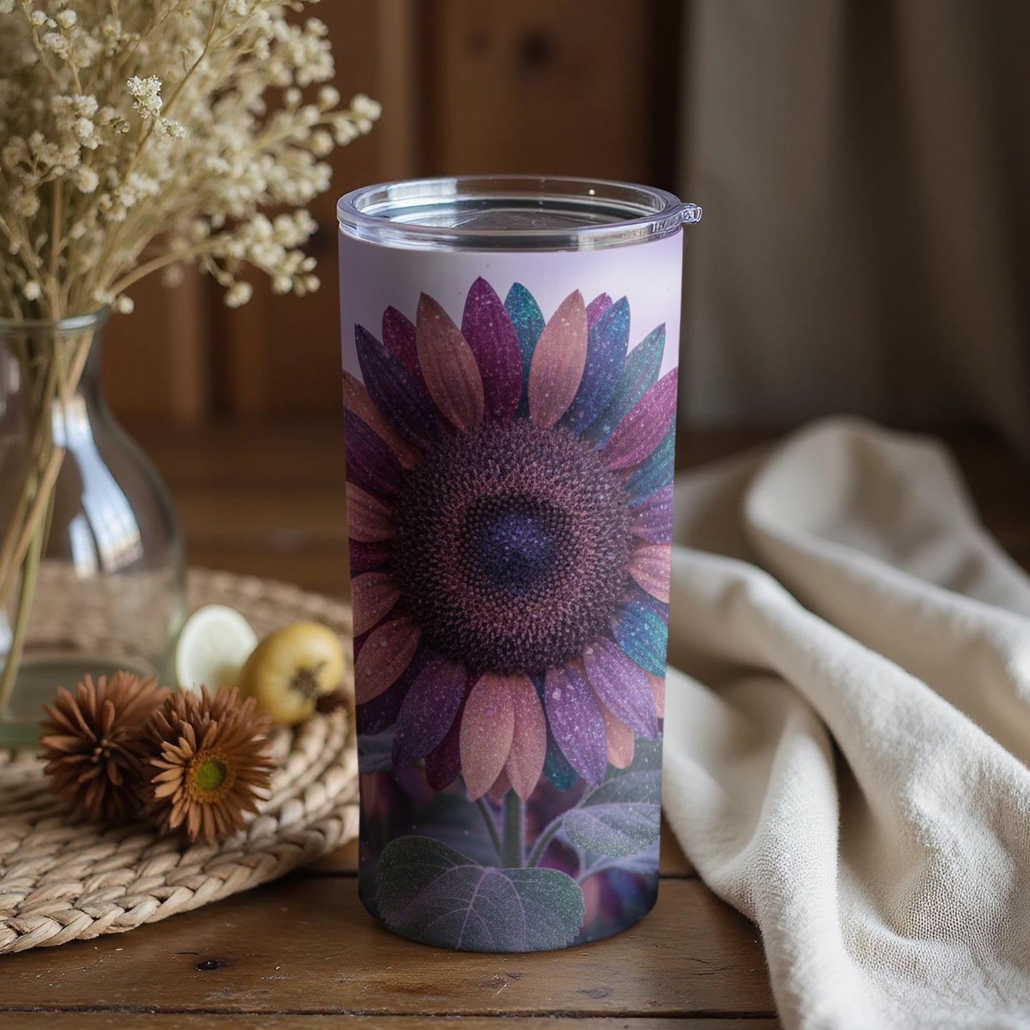 Colorful Sunflower Insulated Tumbler with Lid Cup