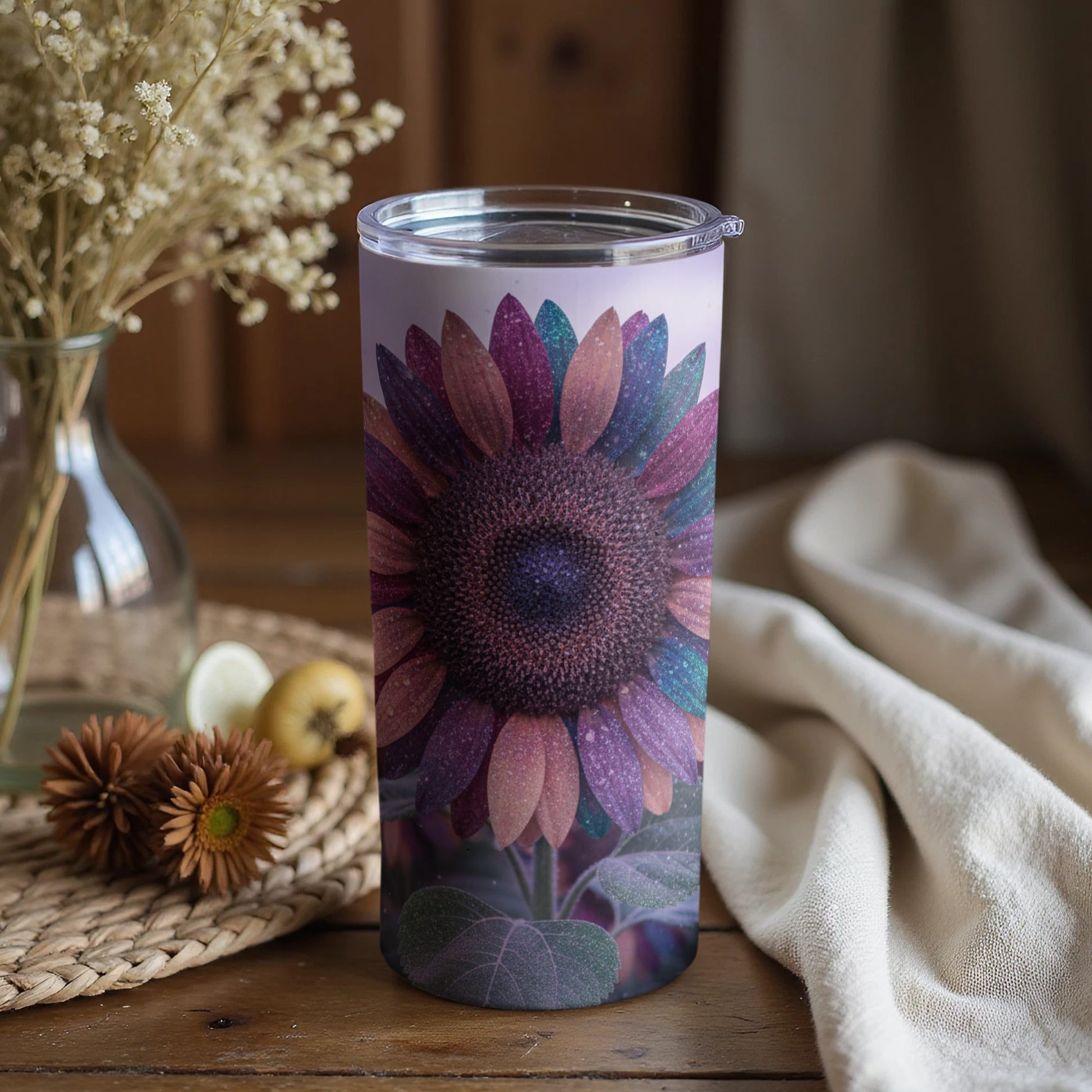 Colorful Sunflower Insulated Tumbler with Lid Cup