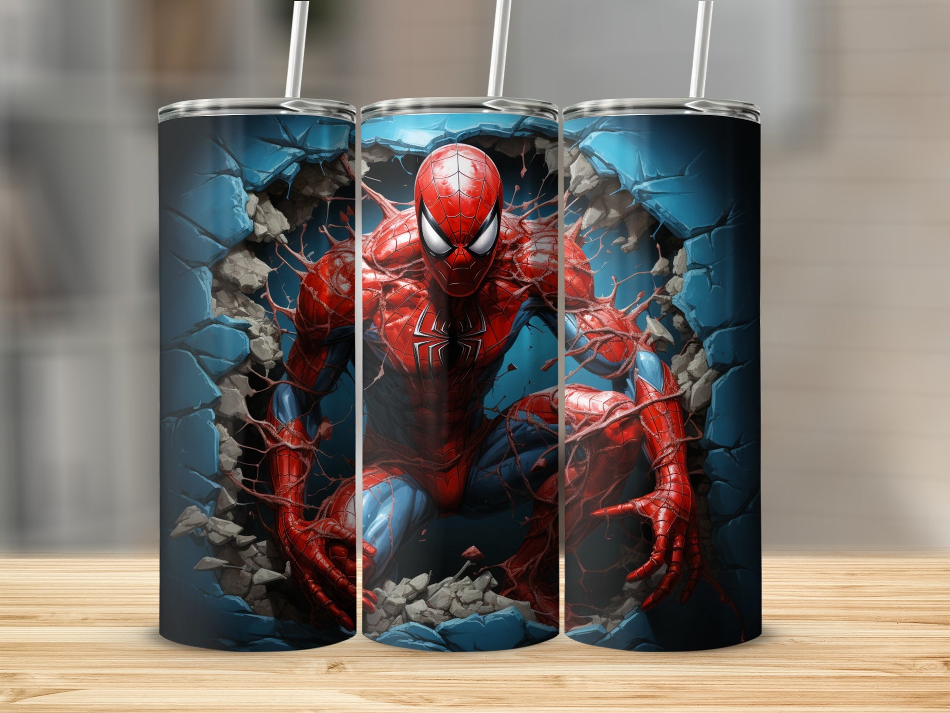 Spiderman Breaking Through Cool Tumbler Illustration
