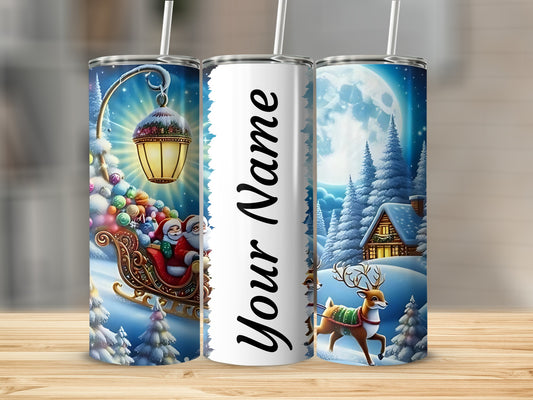 Personalized Christmas Santa Sleigh Winter Scene Tumbler