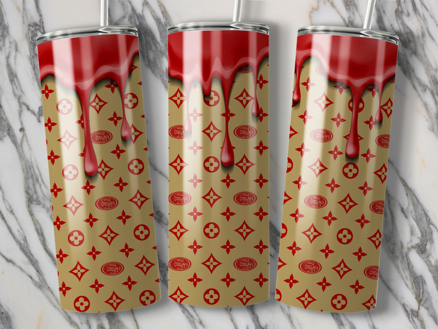 SF 49ers Inspired Pattern Red Drip Design Tumblers