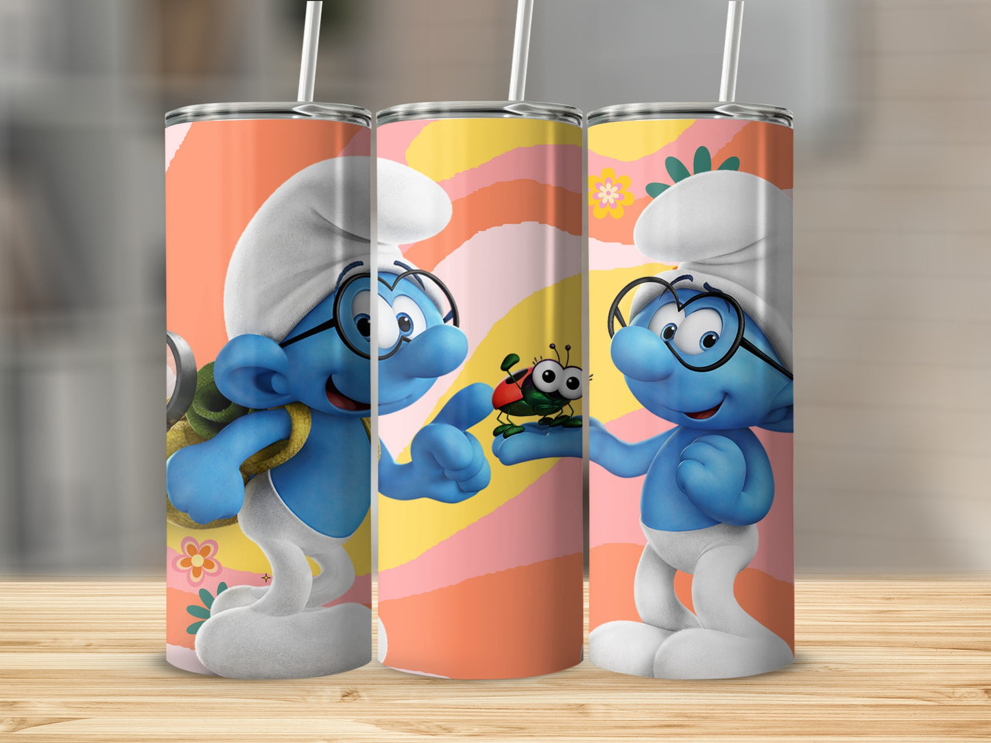 Cute Blue Cartoon Character with Bug Design Tumbler