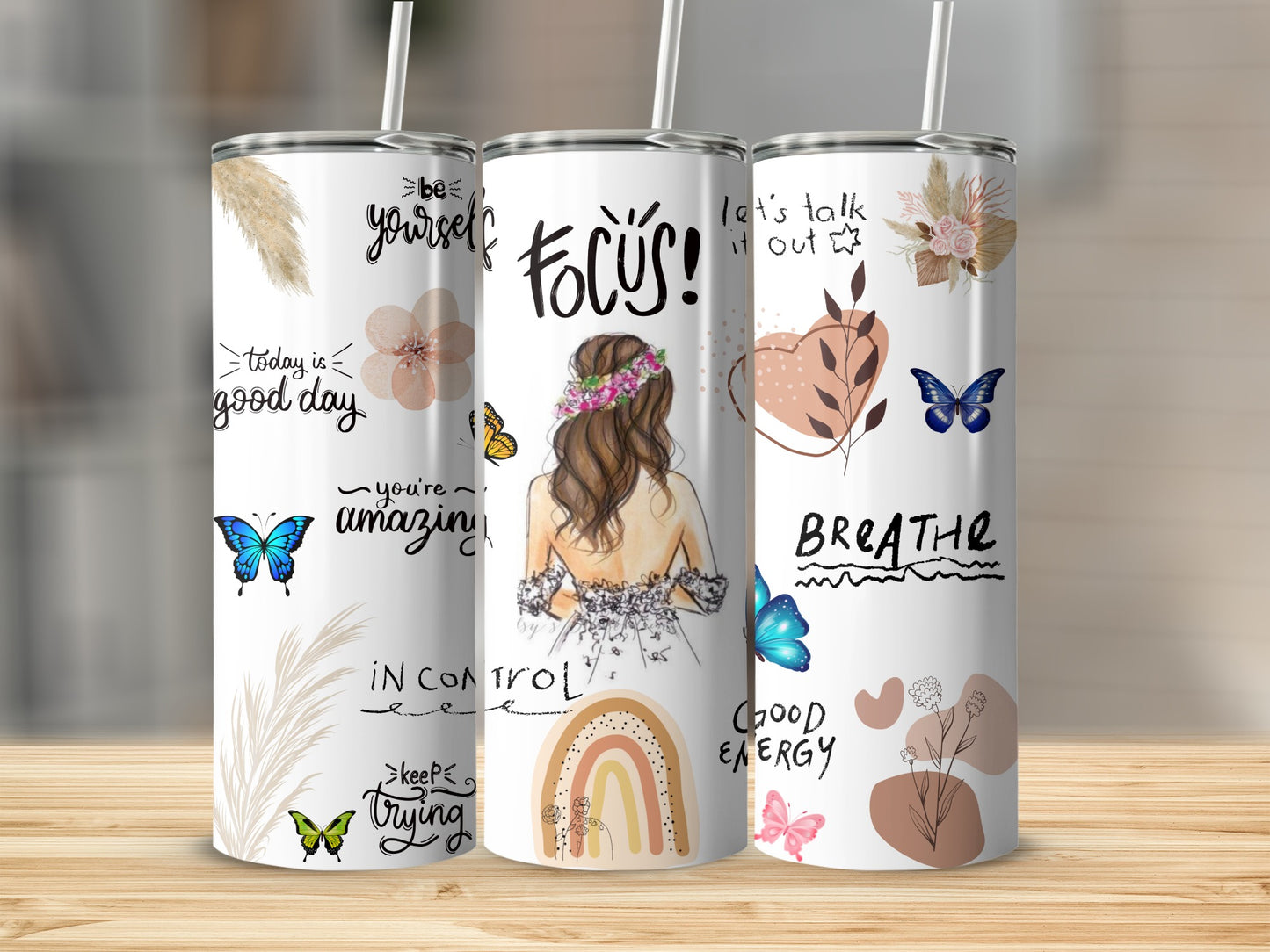 Inspirational and Artistic Tumbler with Butterfly Designs