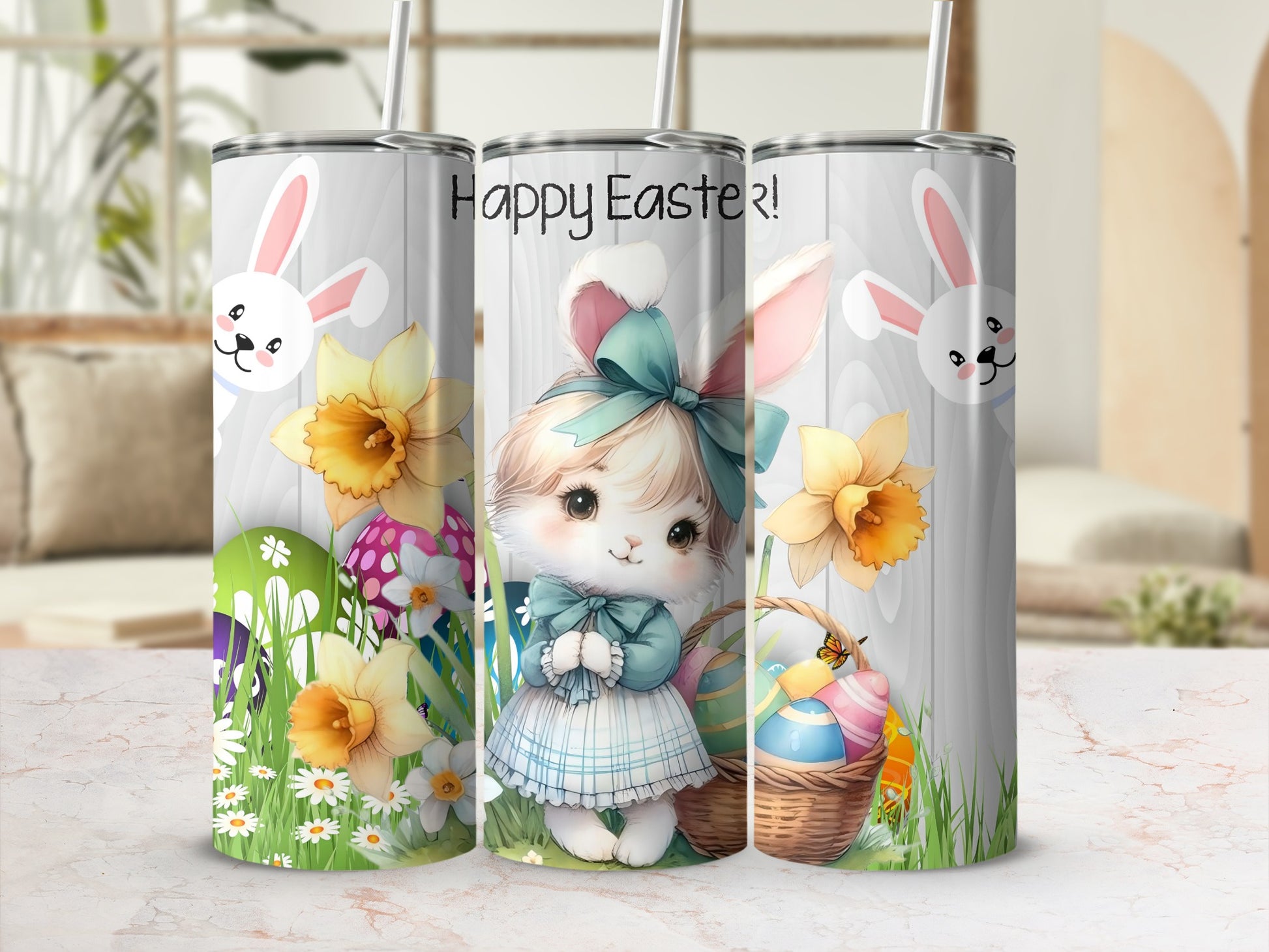 Happy Easter Cute Bunny and Daffodils Tumbler