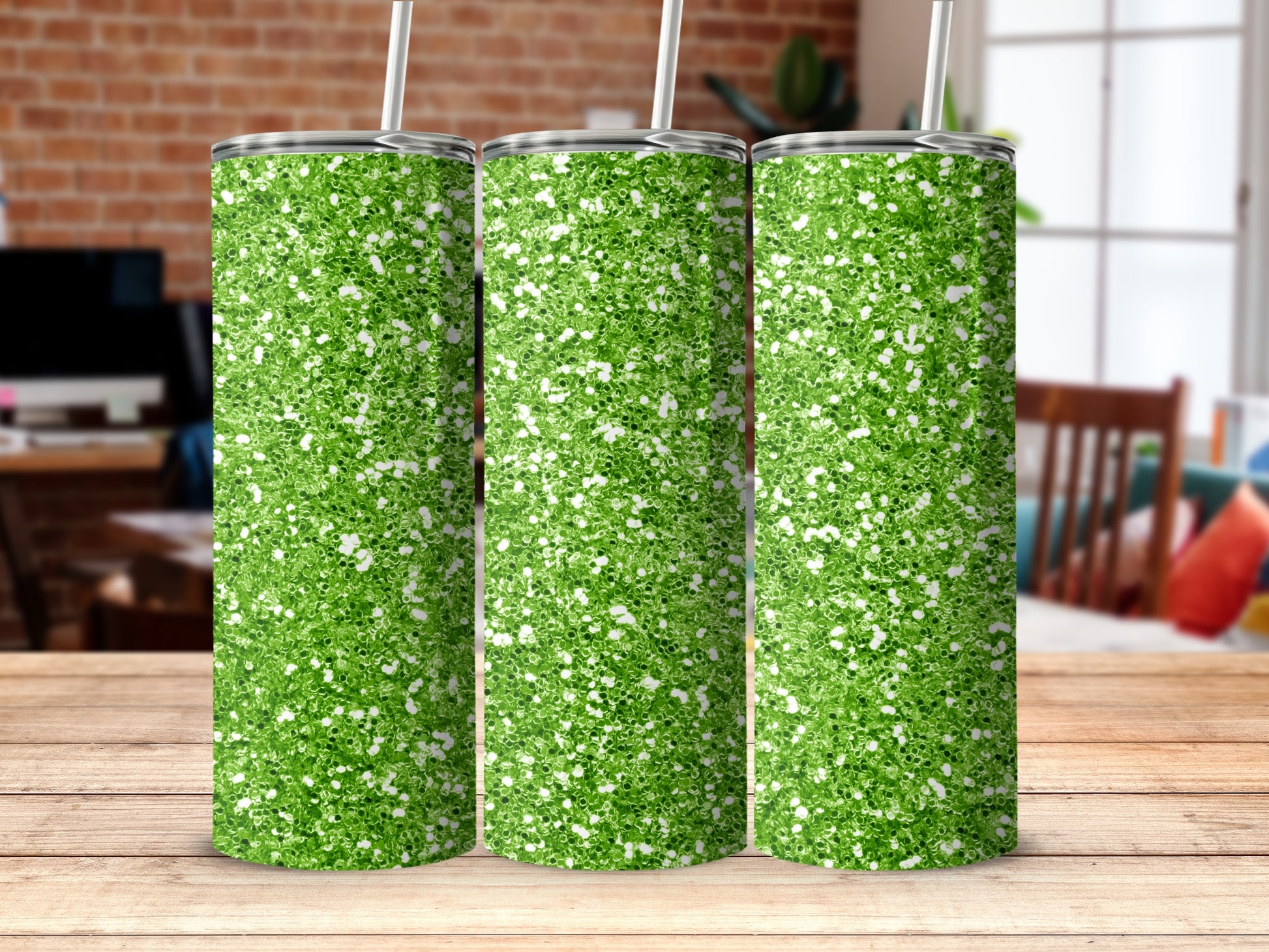Vibrant Green Glittery Design Tumbler Product