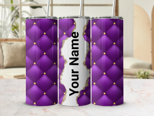 Customizable Purple Diamond Pattern Tumbler with Your Name