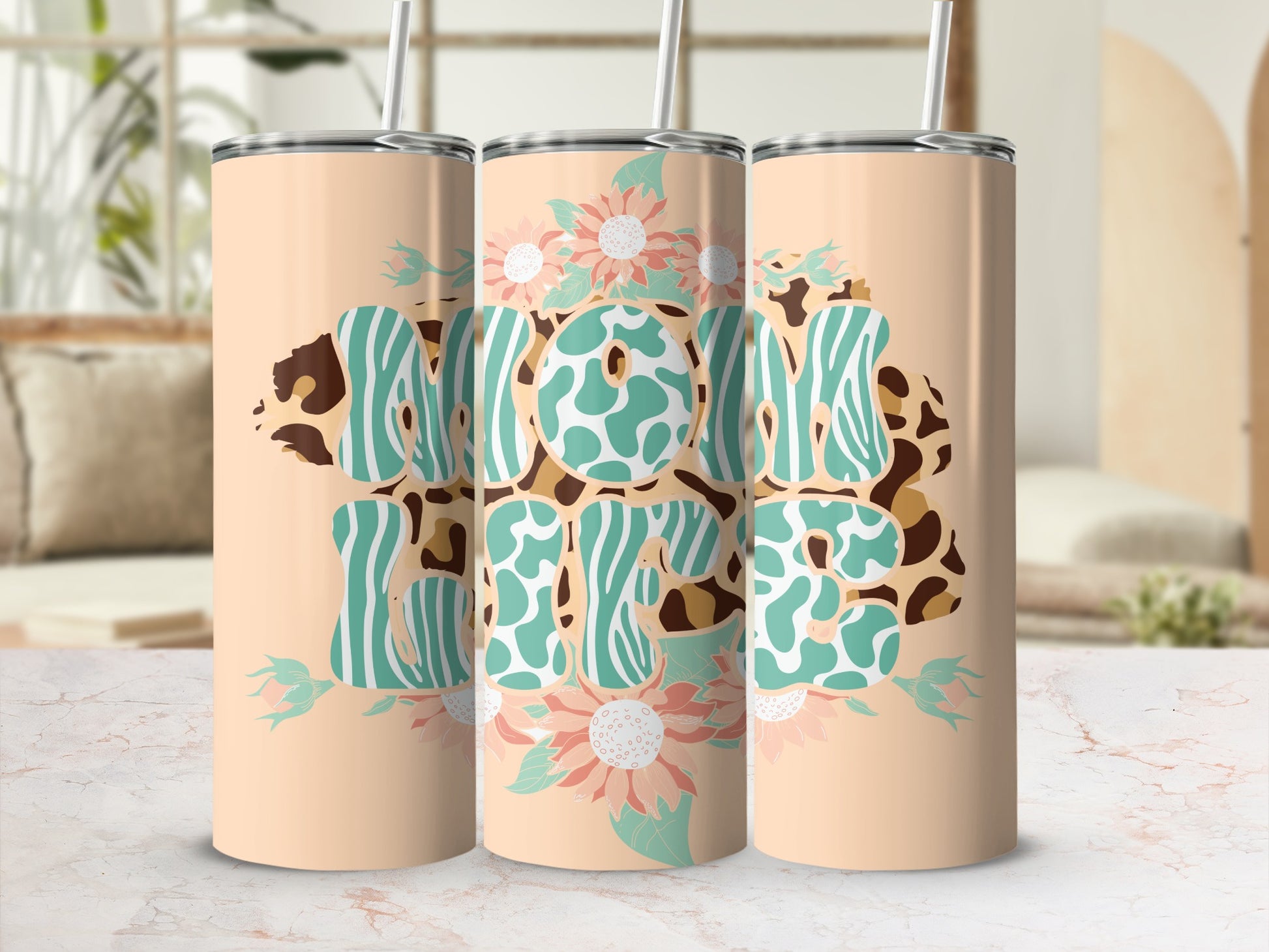 Trendy Floral and Animal Print Tumbler Cup Design