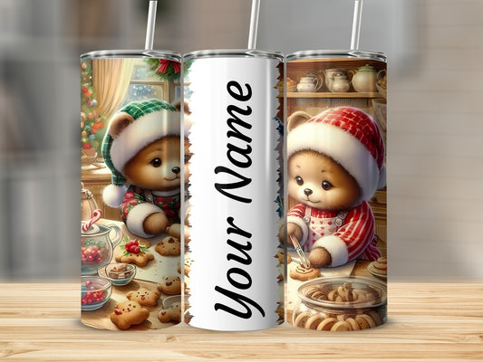 Personalized Christmas Bear Baking Scene Tumbler