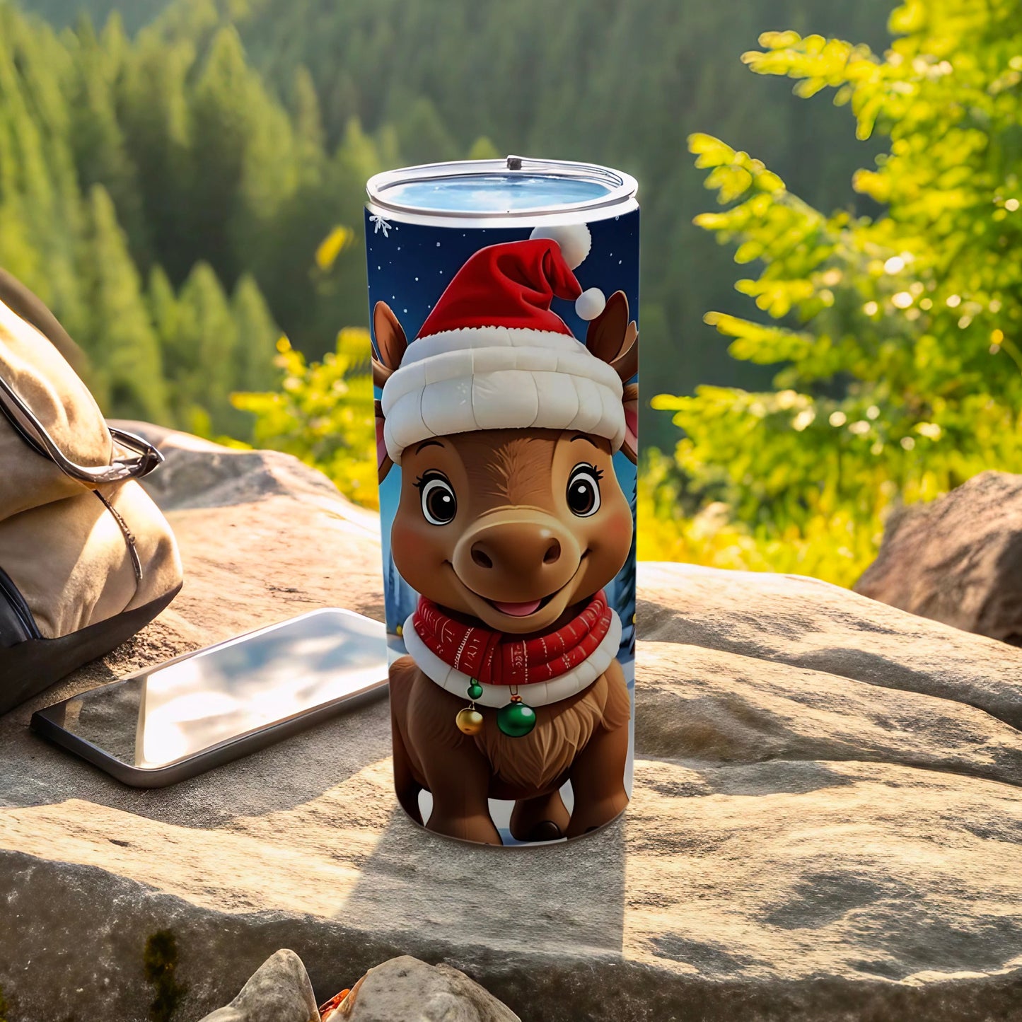 Festive Reindeer Design Insulated Tumbler for Holidays