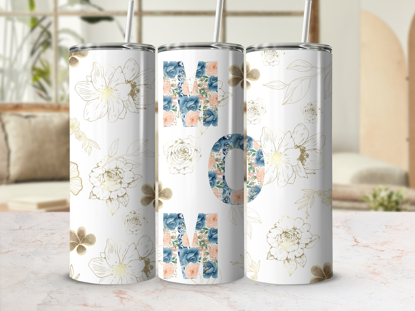 Beautiful Floral Design Insulated Tumbler Cup